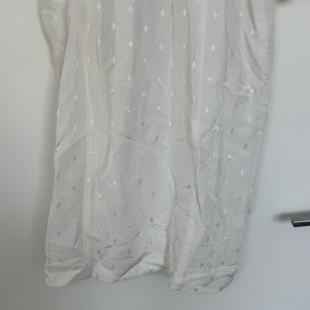 14 Vintage Old Money Minimalist White Patterned Collared V-Neck Midi Dress Gold - Picture 9 of 13